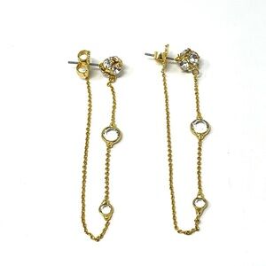 New Anthropologie Gold Long Chain Crystal Earrings